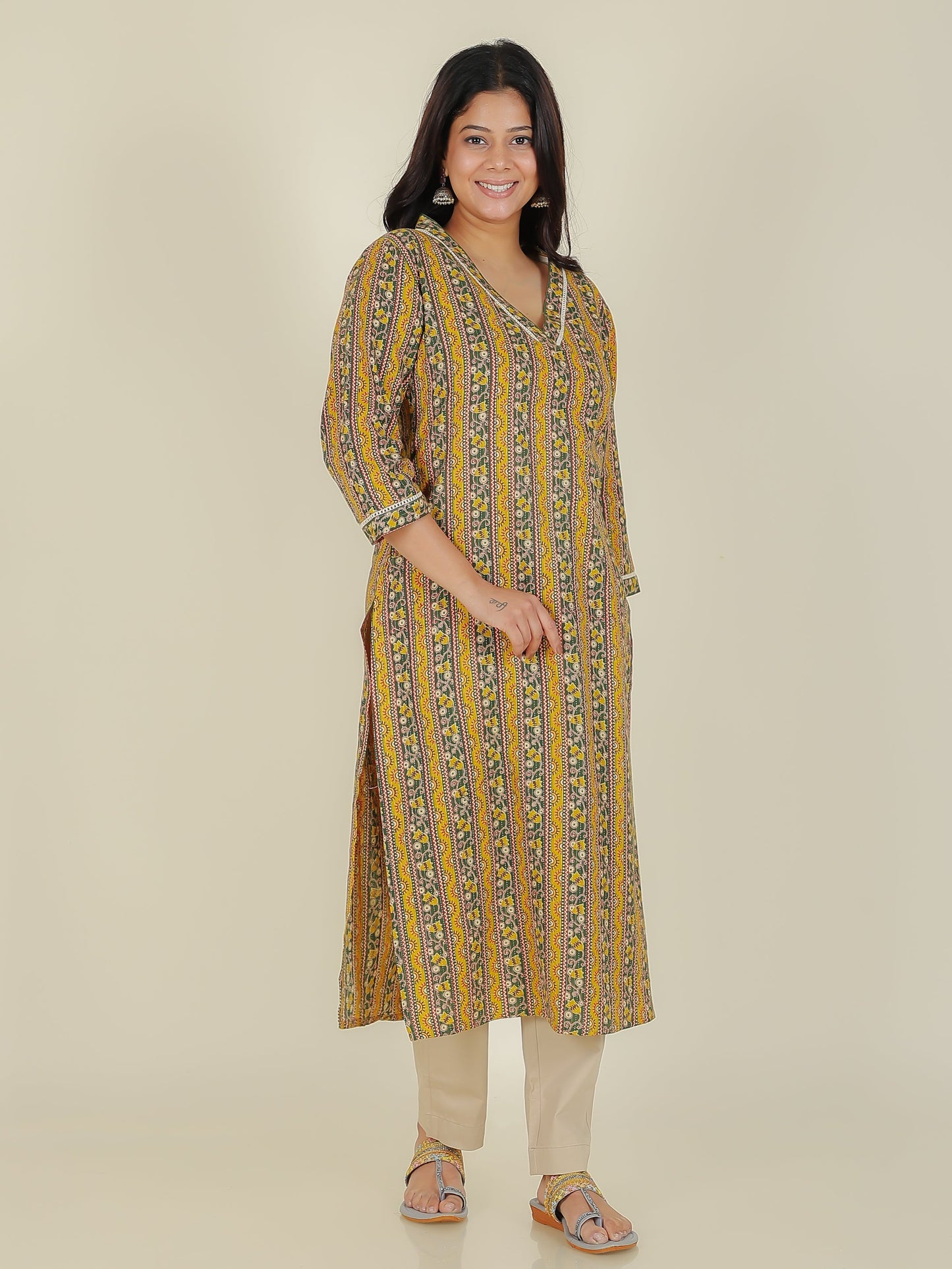 Kantha Cotton Striped Kurta