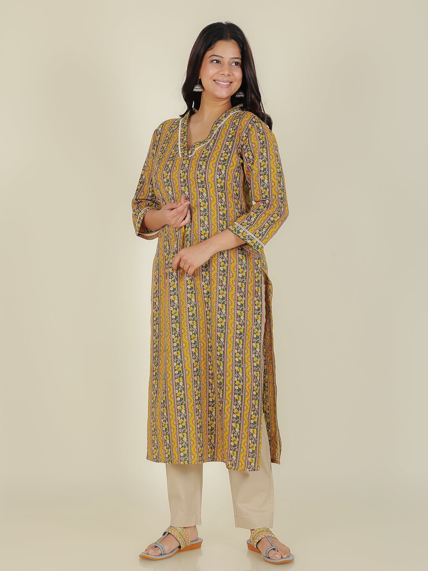 Kantha Cotton Striped Kurta