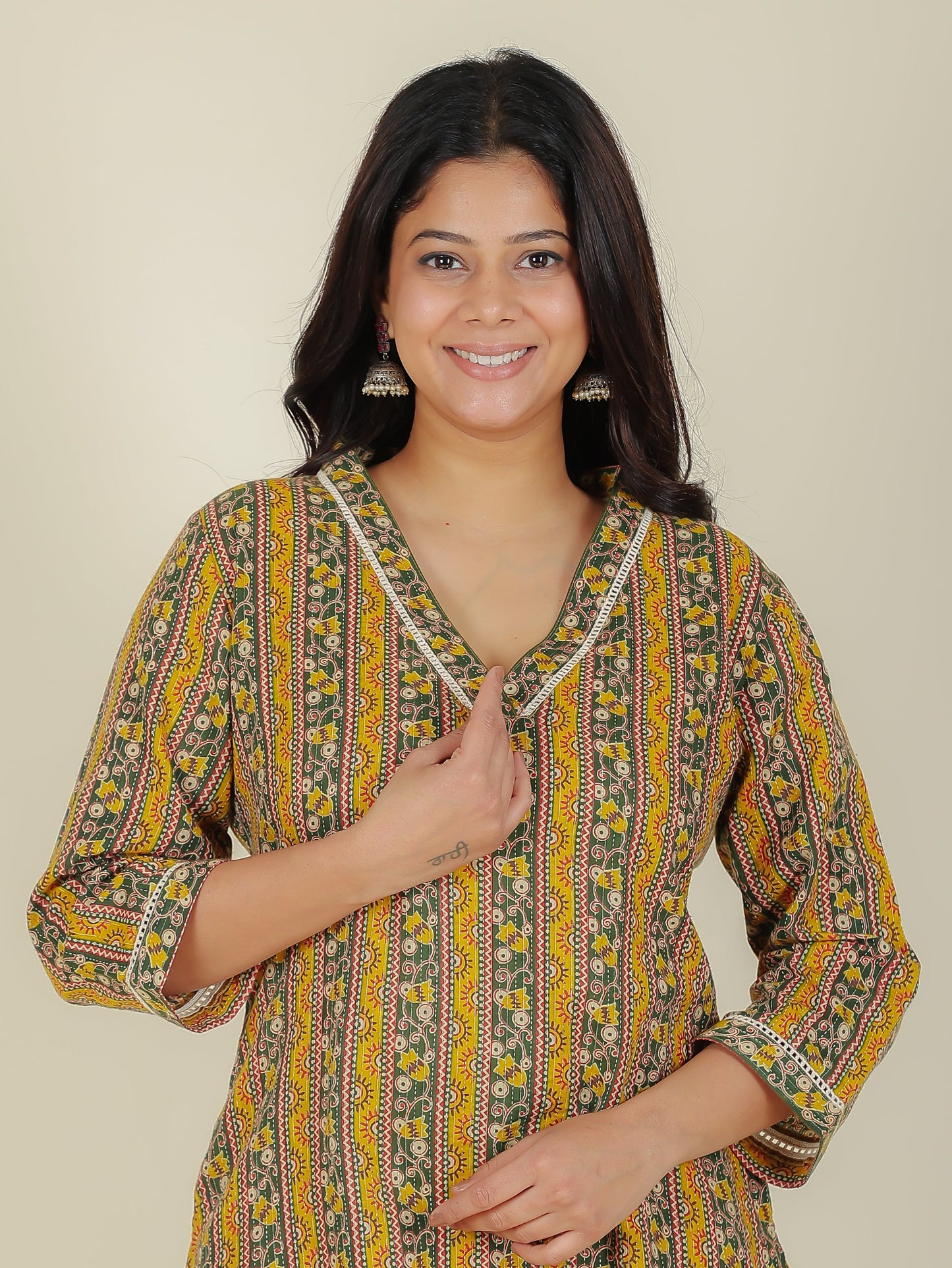 Kantha Cotton Striped Kurta