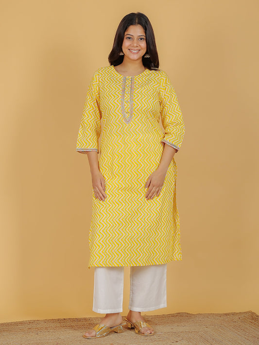 Soft Cotton Chevron Straight Multicolor Kurta
