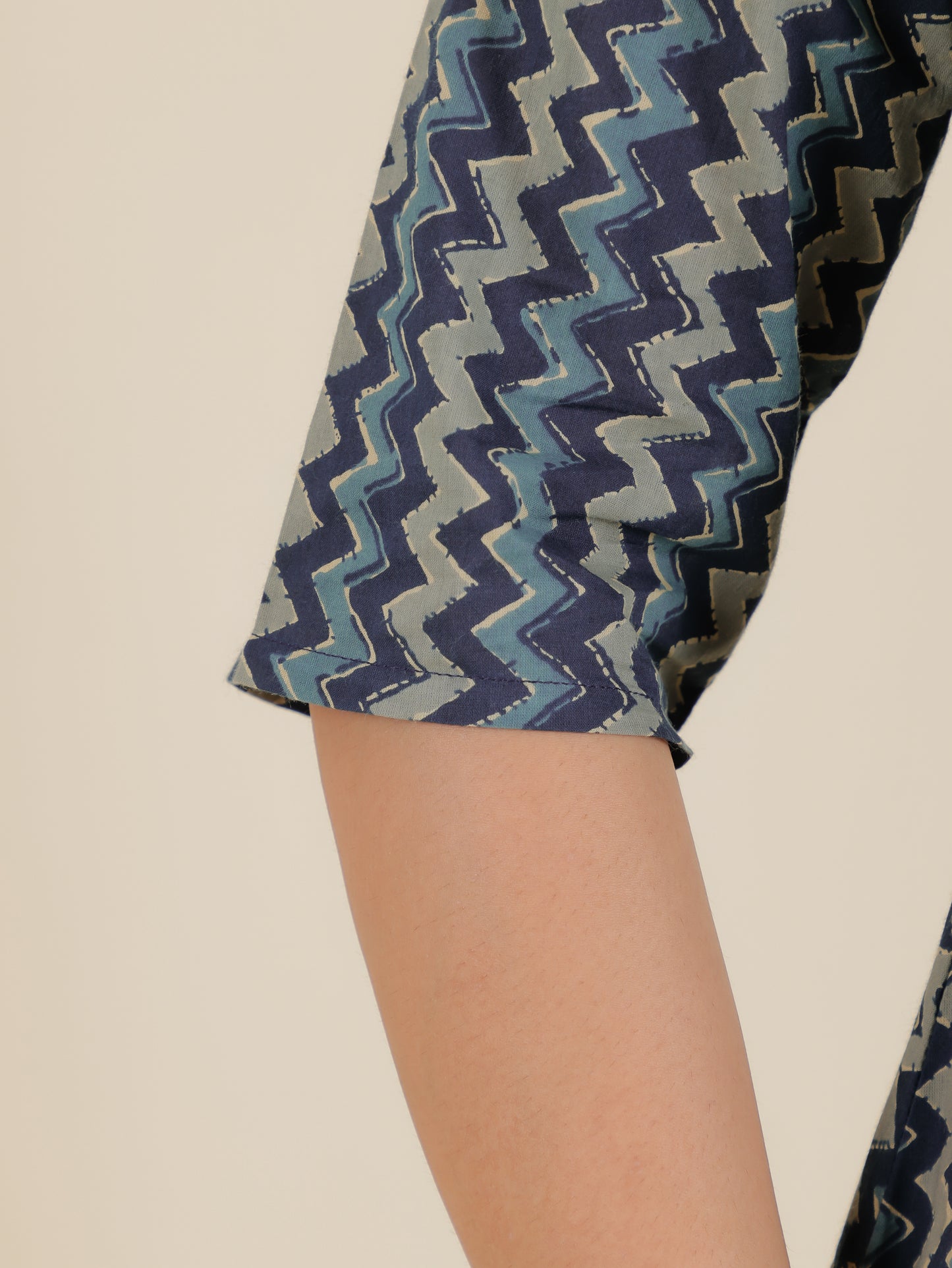 Soft Cotton Chevron A-line Blue Kurta
