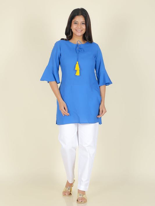 Viscose Solid Straight Blue Kurti