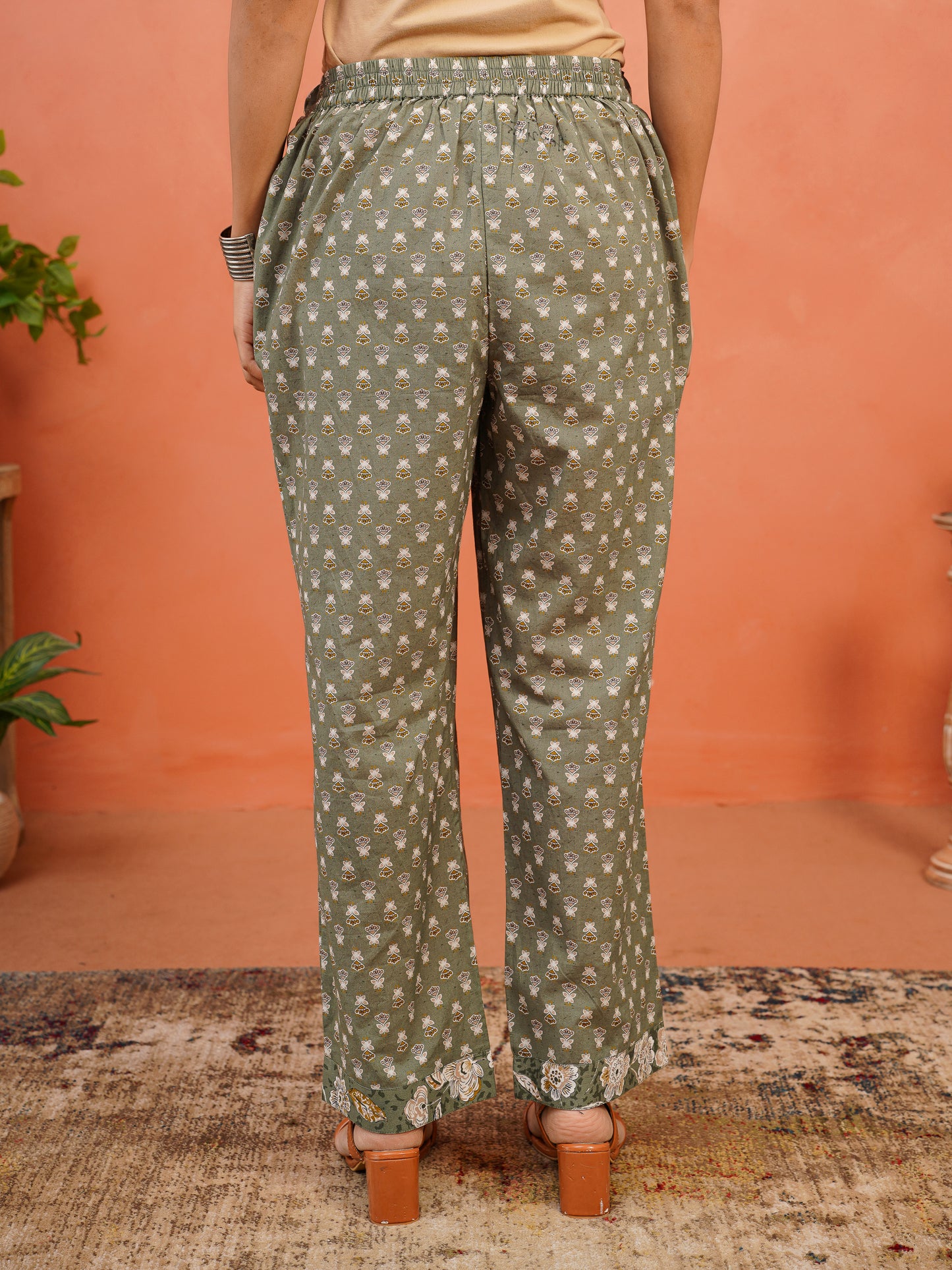 Soft Cotton Floral A-line Green Kurta