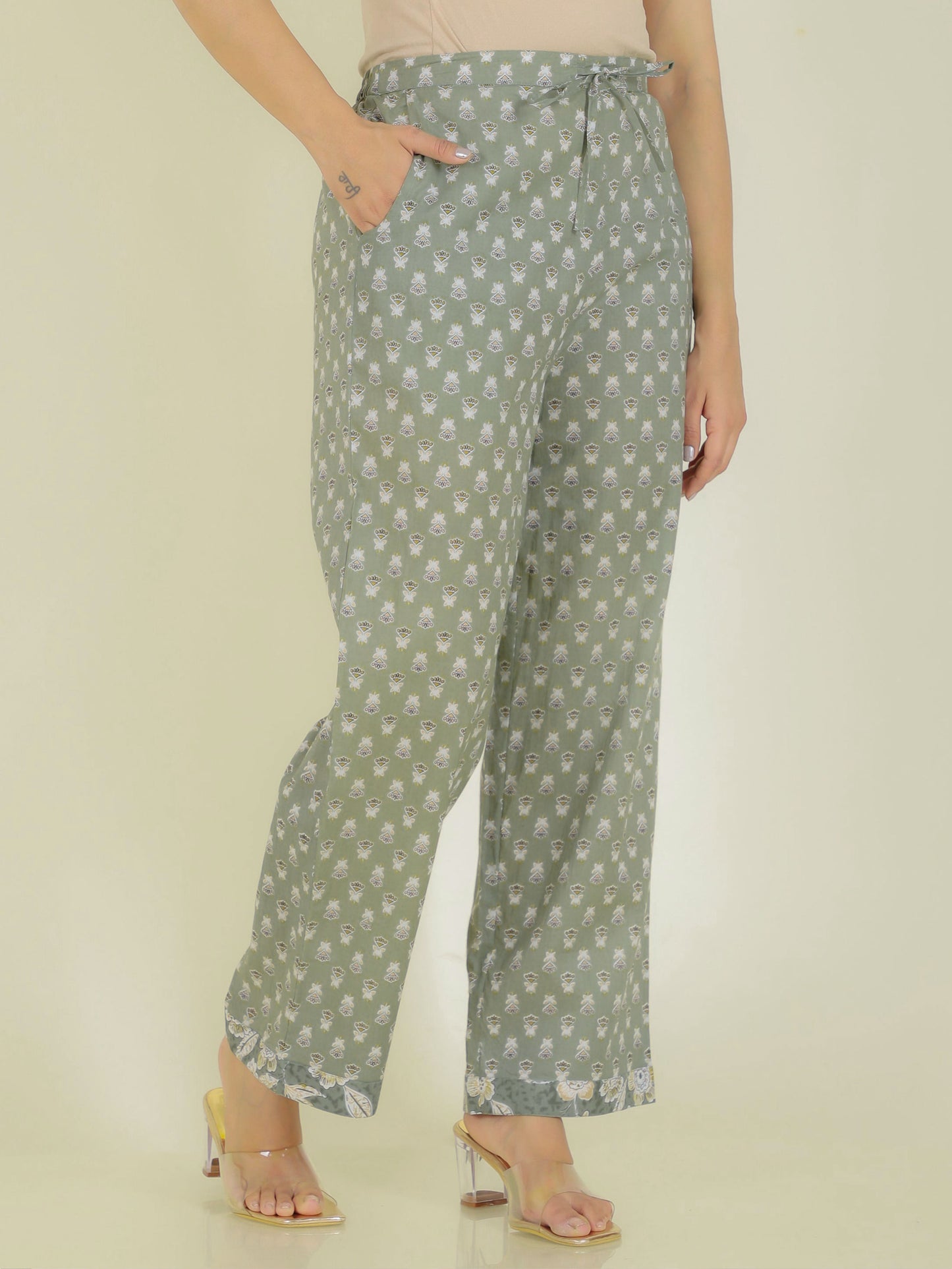 Soft Cotton Butti Green Straight Trousers