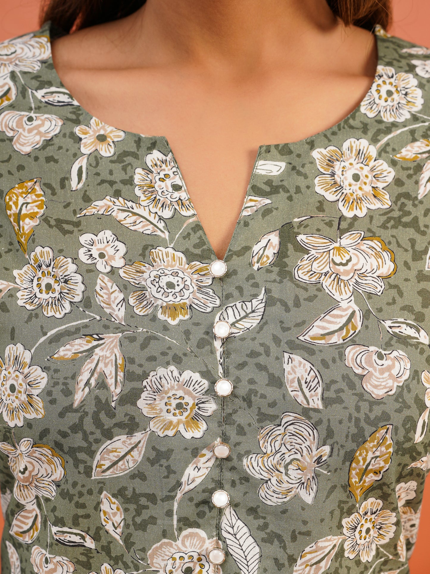 Soft Cotton Floral A-line Green Kurta