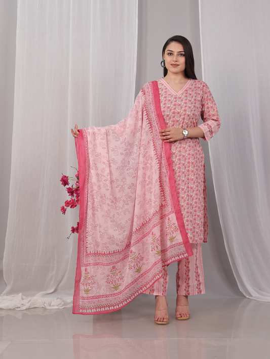 Cotton Voile Floral Baby Pink Dupatta