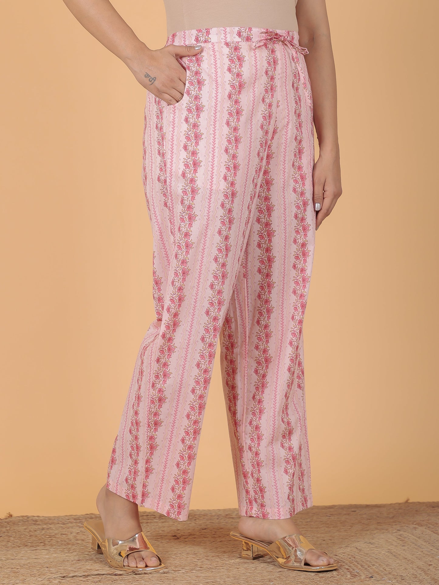 Soft Cotton Floral Straight Pink Kurta