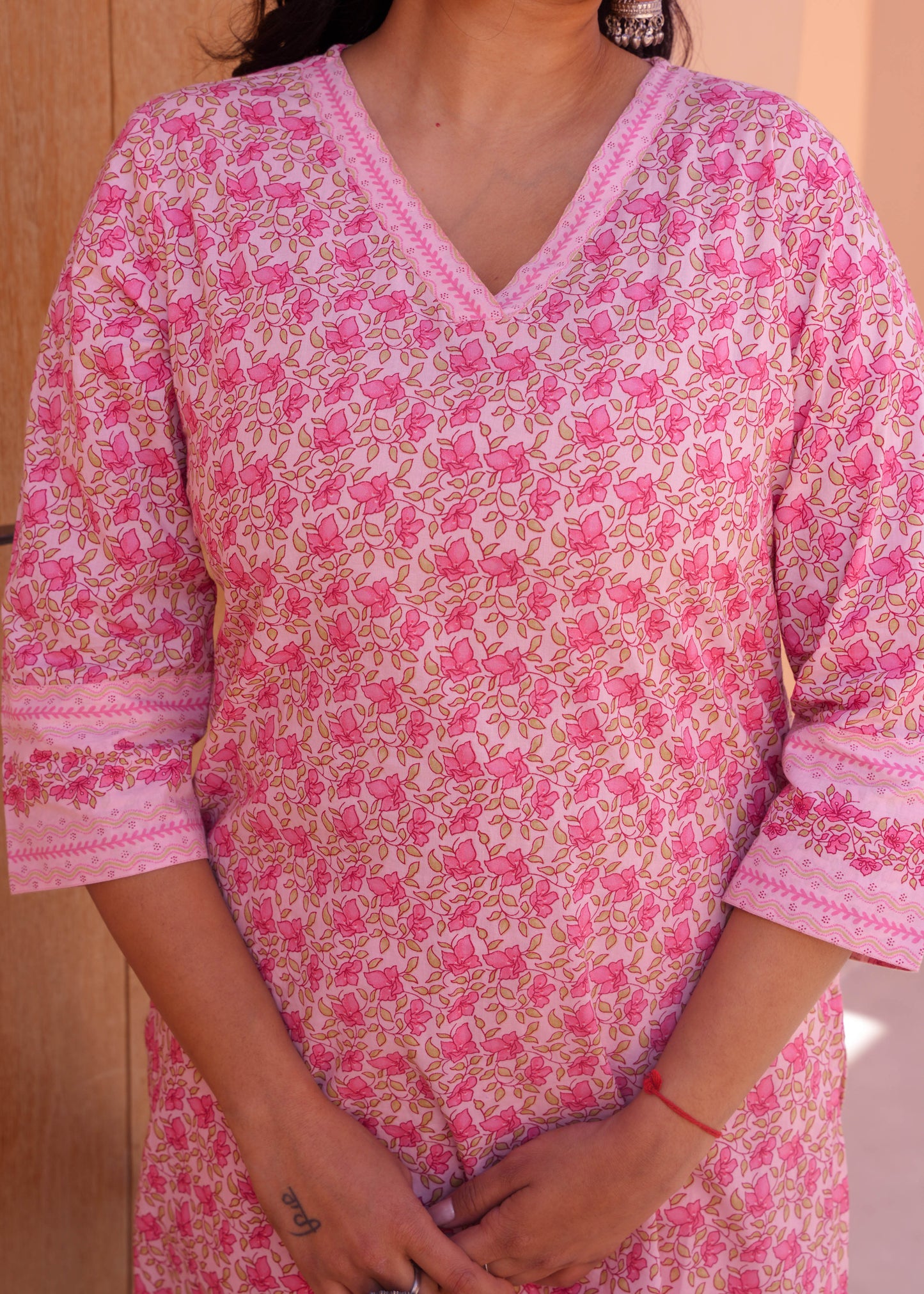 Soft Cotton Floral A-line Pink Kurta