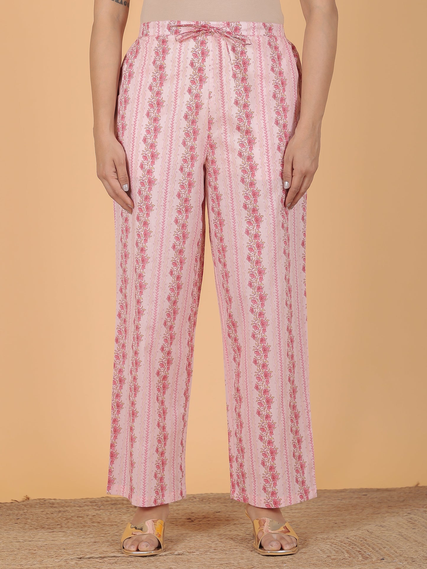 Soft Cotton Floral Straight Pink Kurta