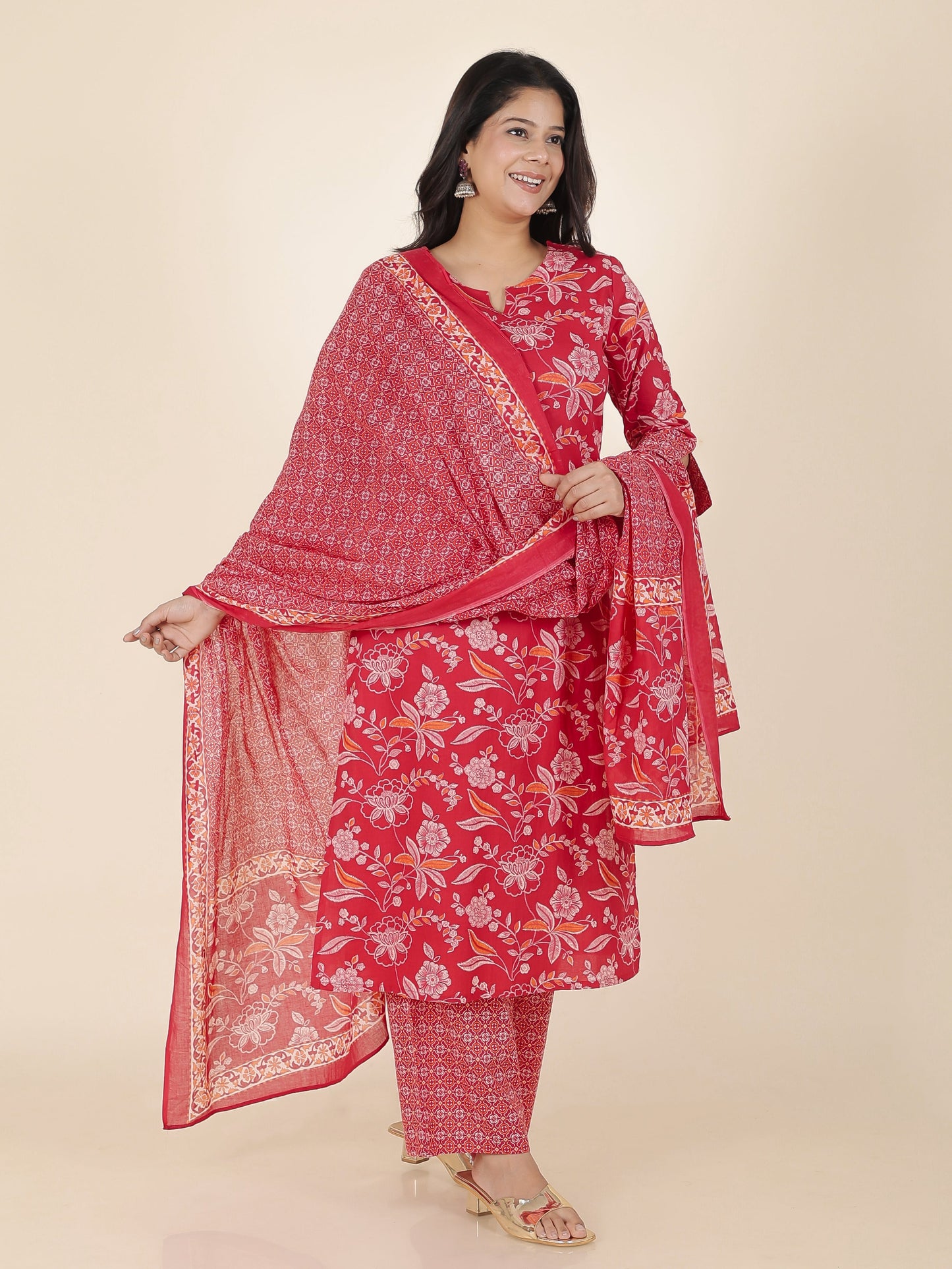 Cotton Voile Floral Red Dupatta