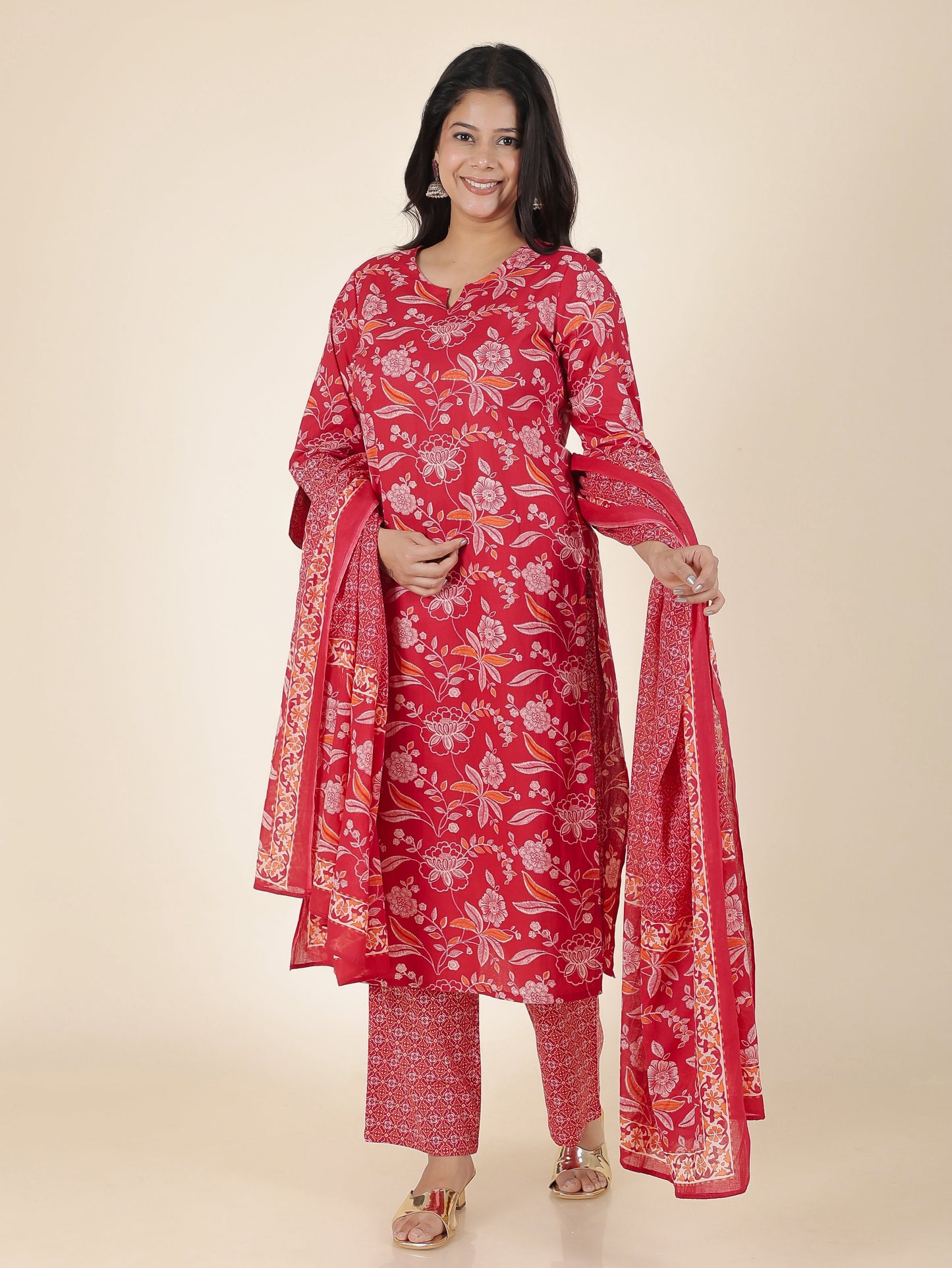 Cotton Voile Floral Red Dupatta