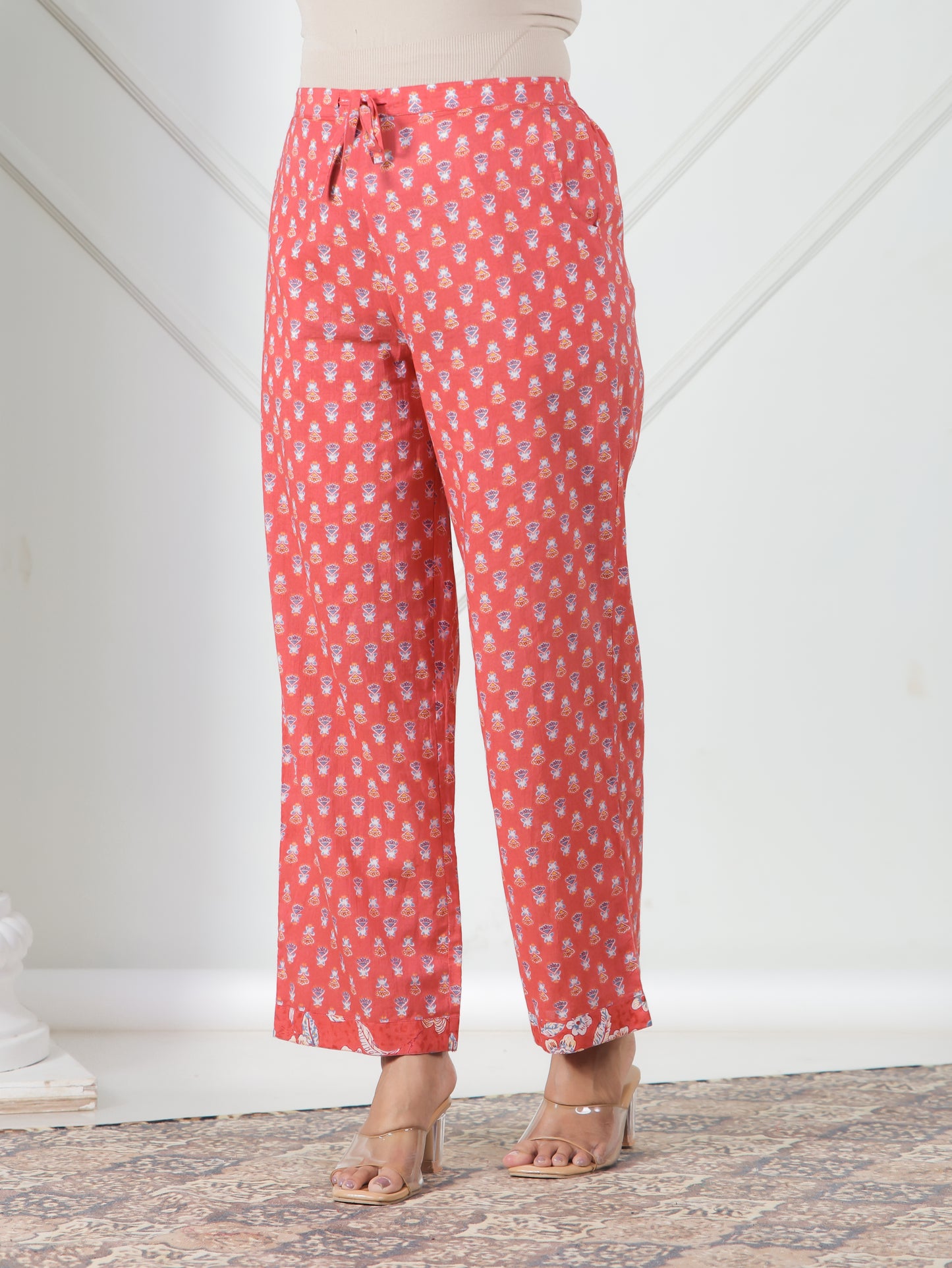 Soft Cotton Butti Red Straight Trousers
