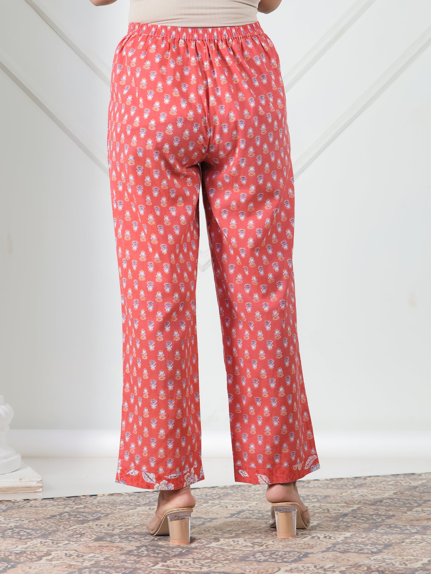 Soft Cotton Butti Red Straight Trousers