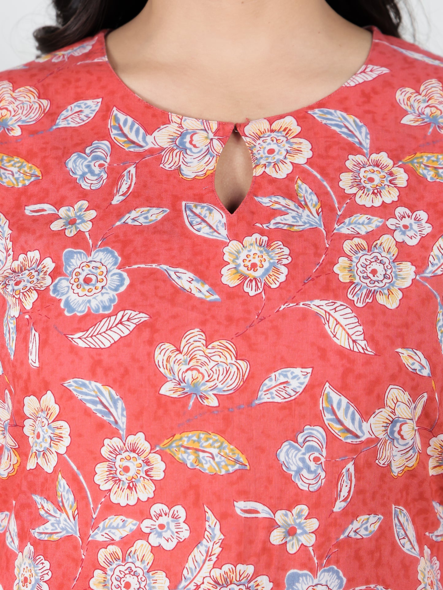 Soft Cotton Floral Straight Red Kurta