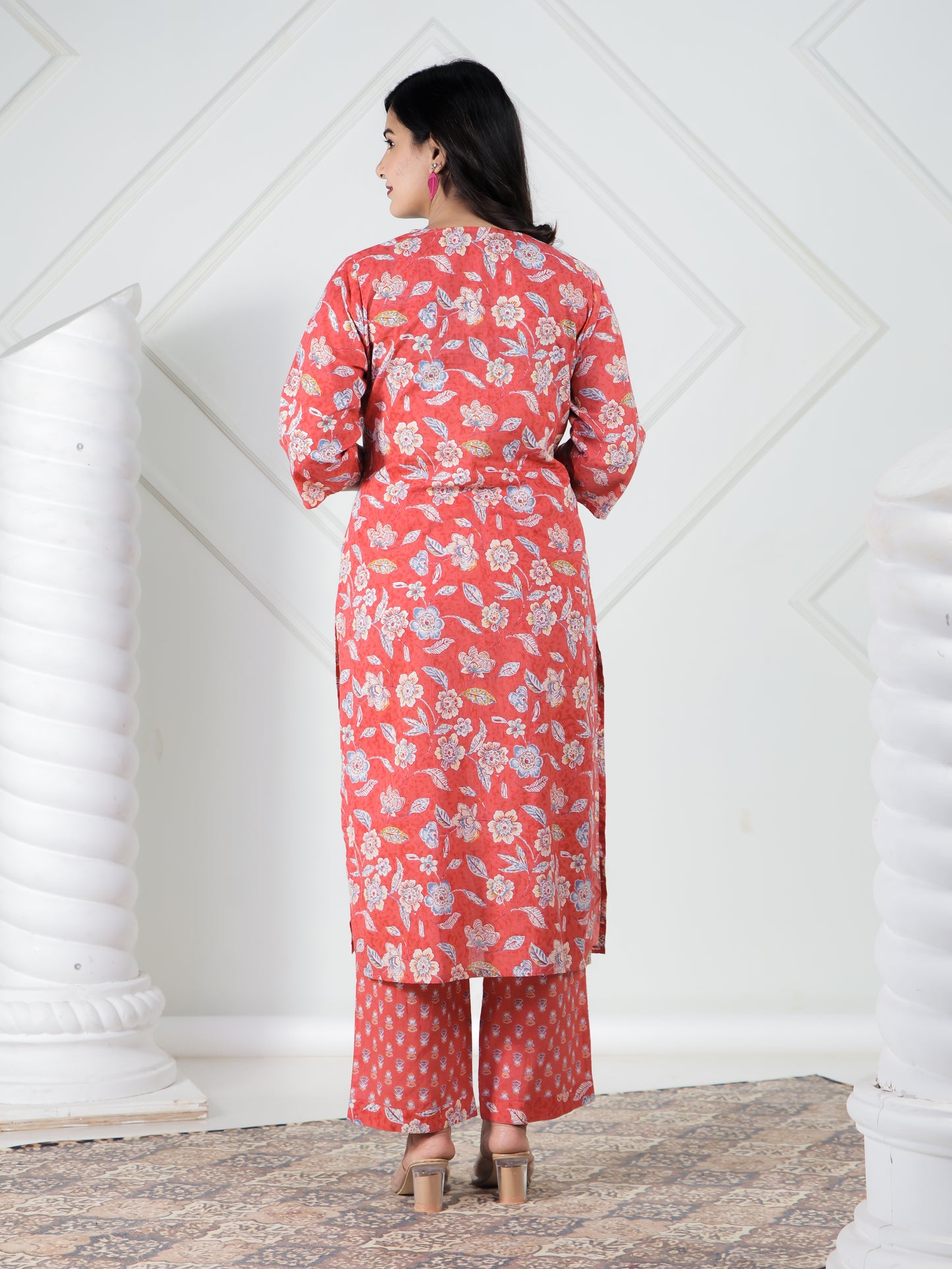 Soft Cotton Floral Straight Red Kurta