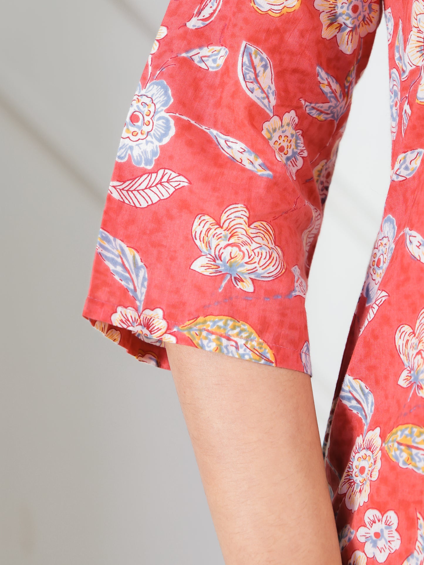 Soft Cotton Floral Straight Red Kurta