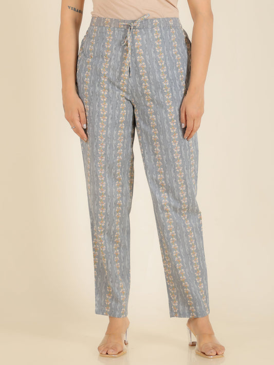 Soft Cotton Striped Grey Tapered Trousers