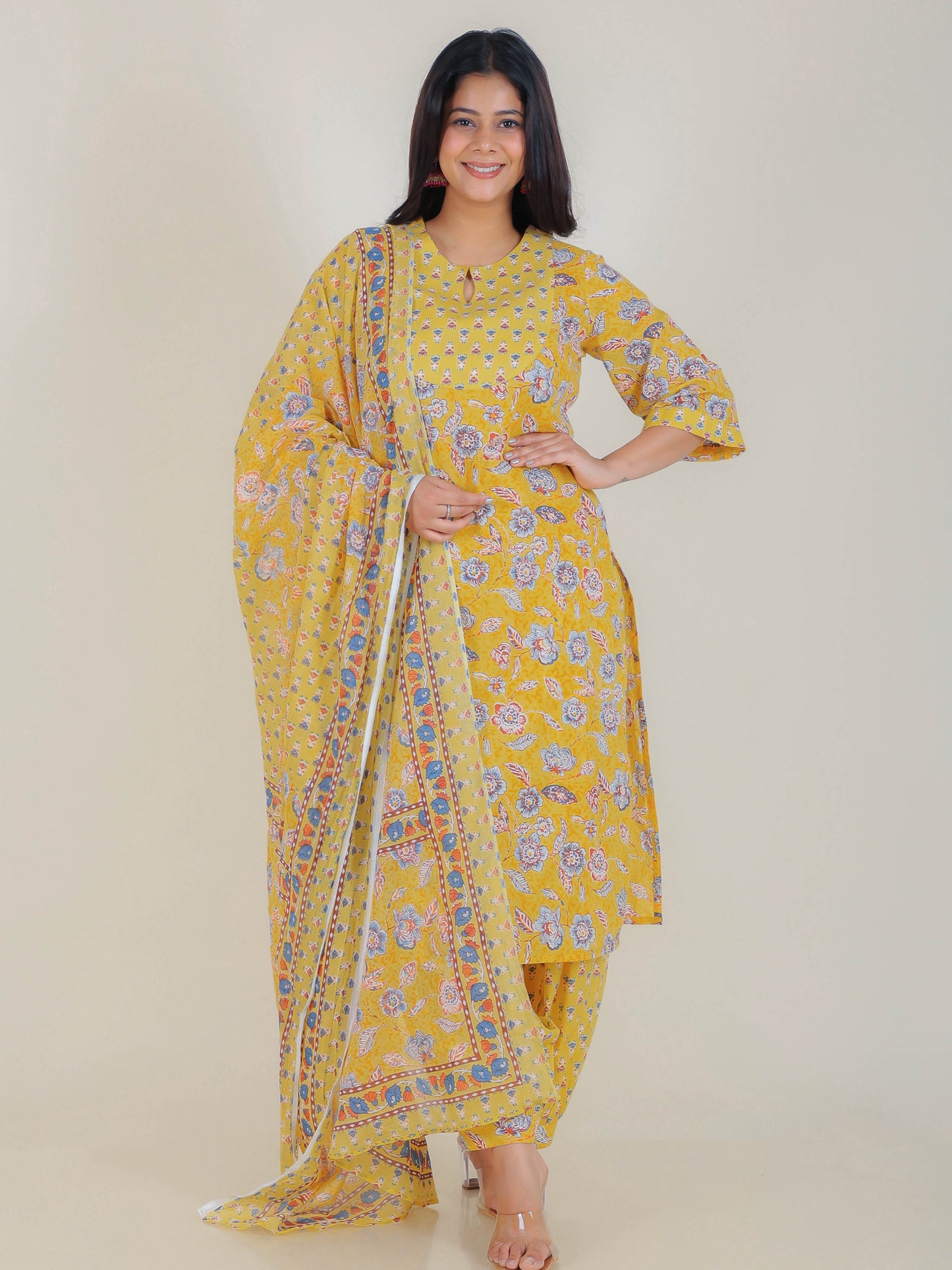 Cotton Voile Floral Yellow Dupatta