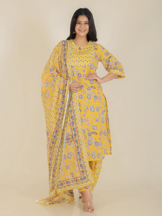 Cotton Voile Floral Yellow Dupatta