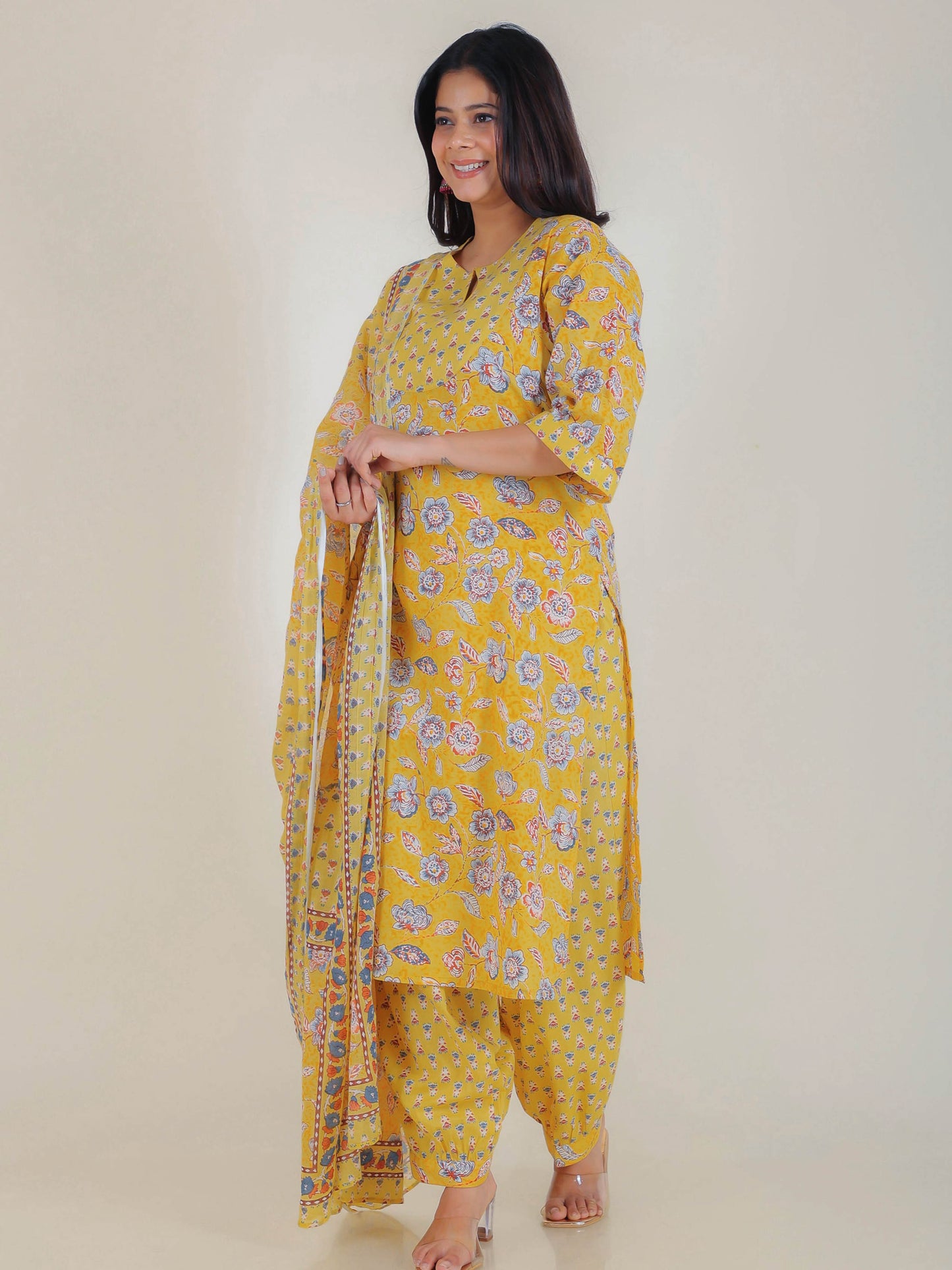 Cotton Voile Floral Yellow Dupatta