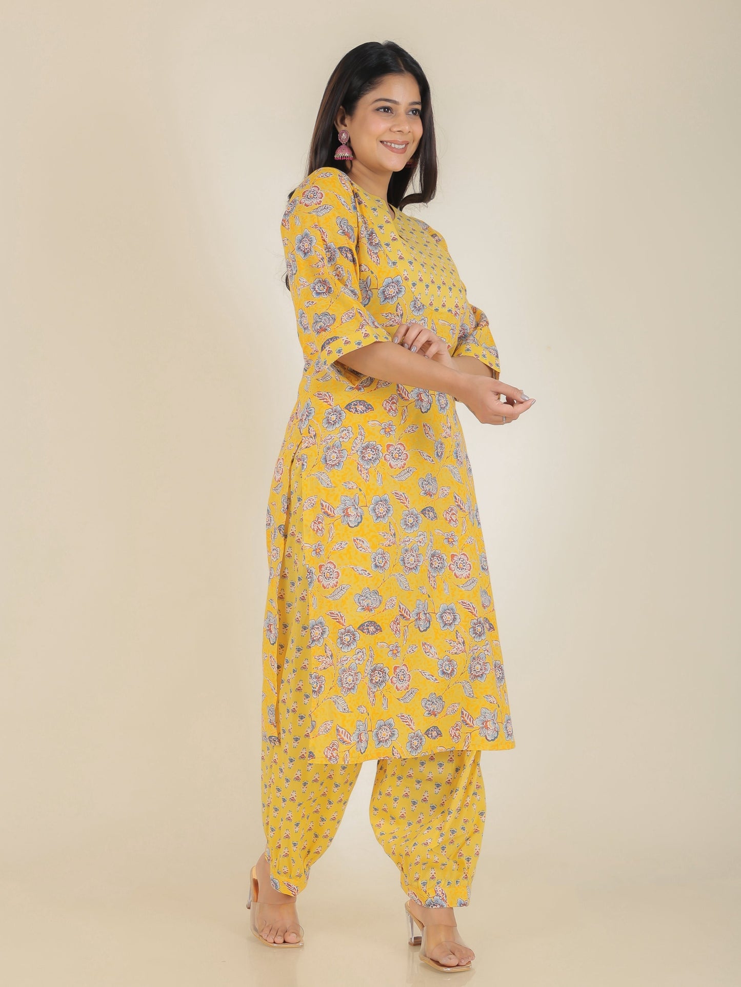 Soft Cotton Floral Straight Yellow Kurta