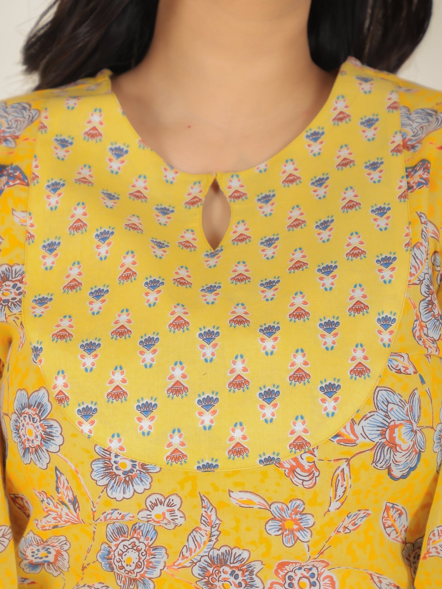 Soft Cotton Floral Straight Yellow Kurta