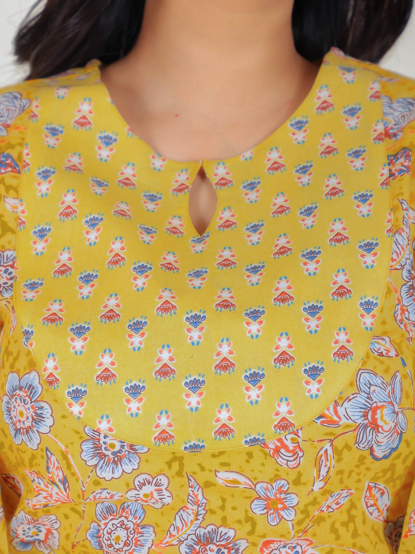 Soft Cotton Floral Straight Yellow Kurta
