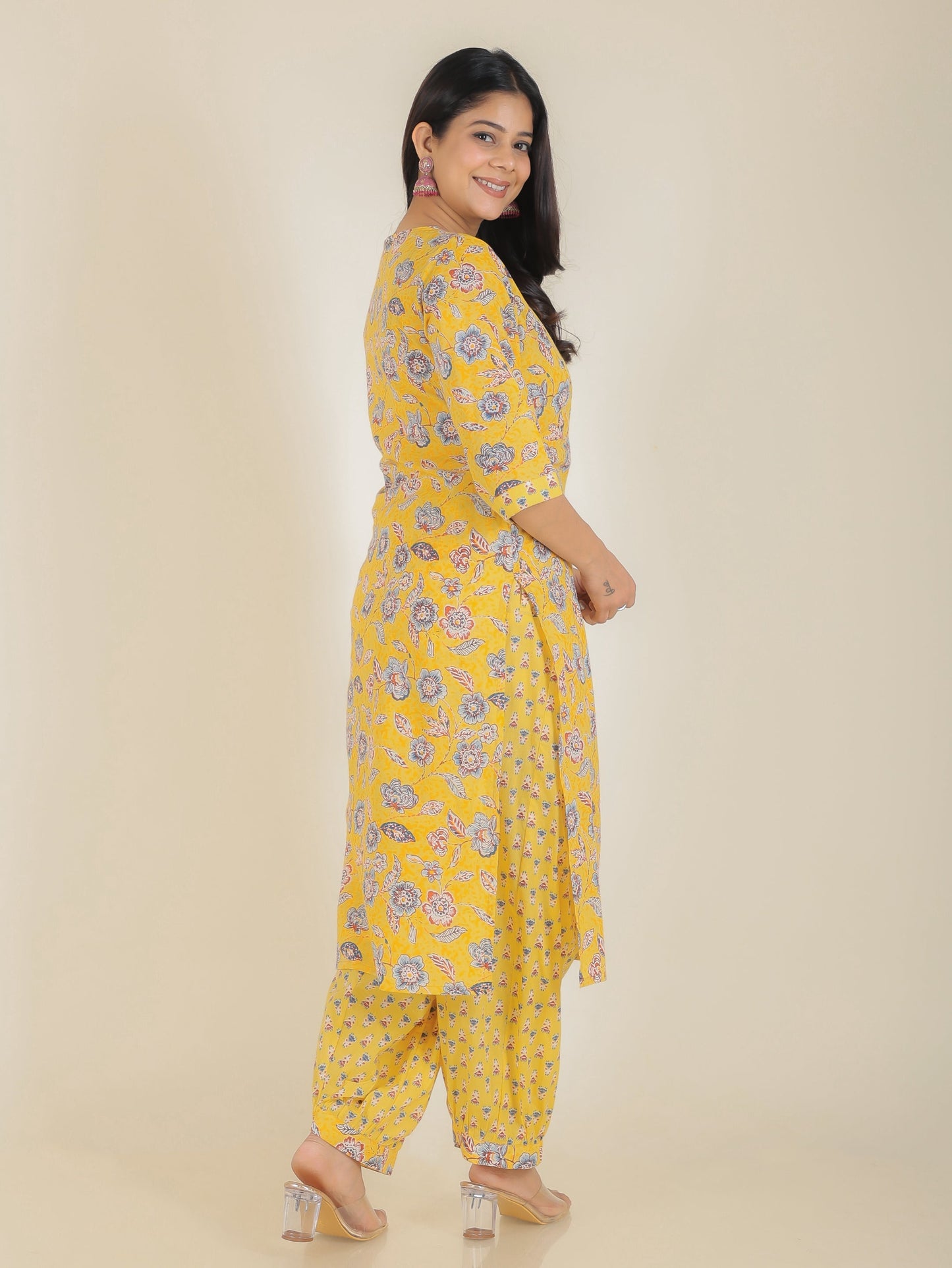 Soft Cotton Floral Straight Yellow Kurta