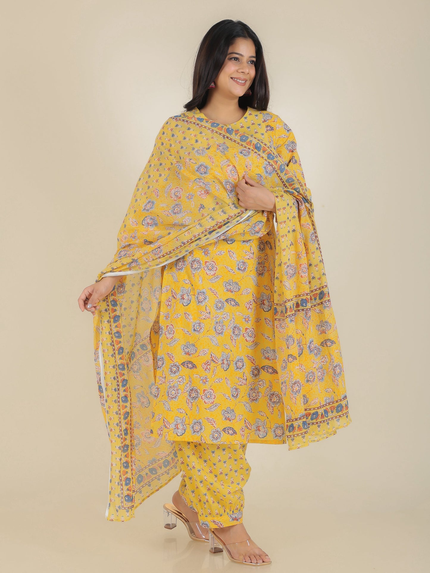 Soft Cotton Floral Straight Yellow Kurta