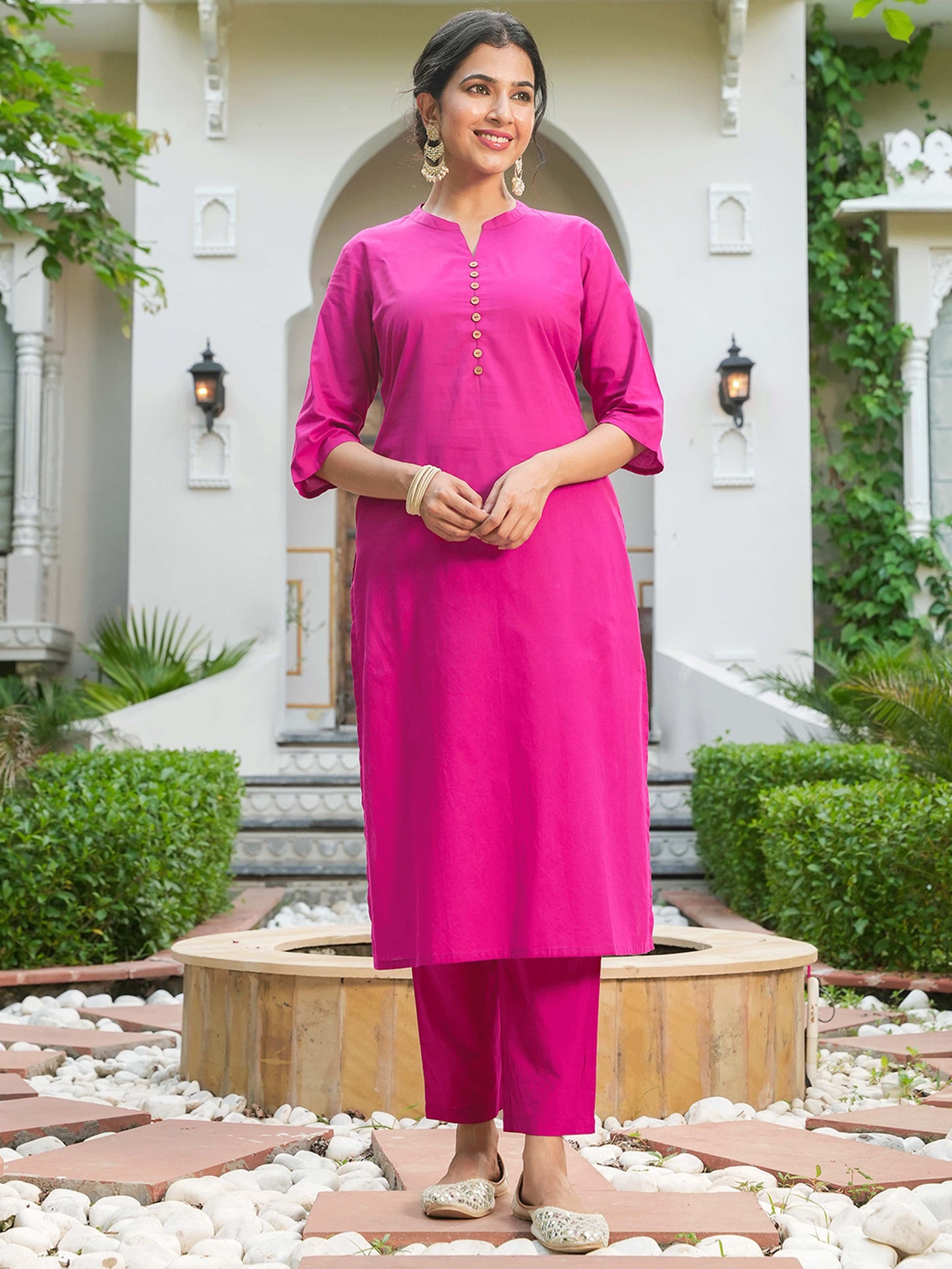 Soft Cotton Solid Straight Fuchsia Kurta