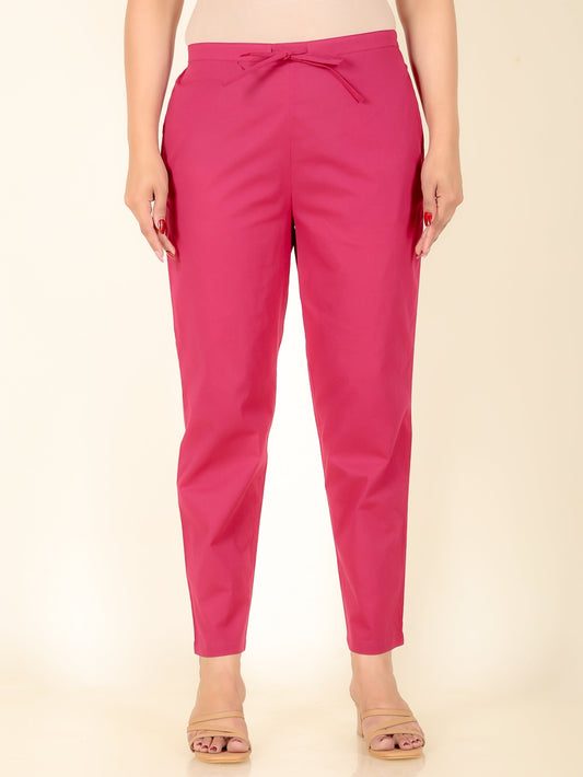 Soft Cotton Solid Pink Tapered Trousers
