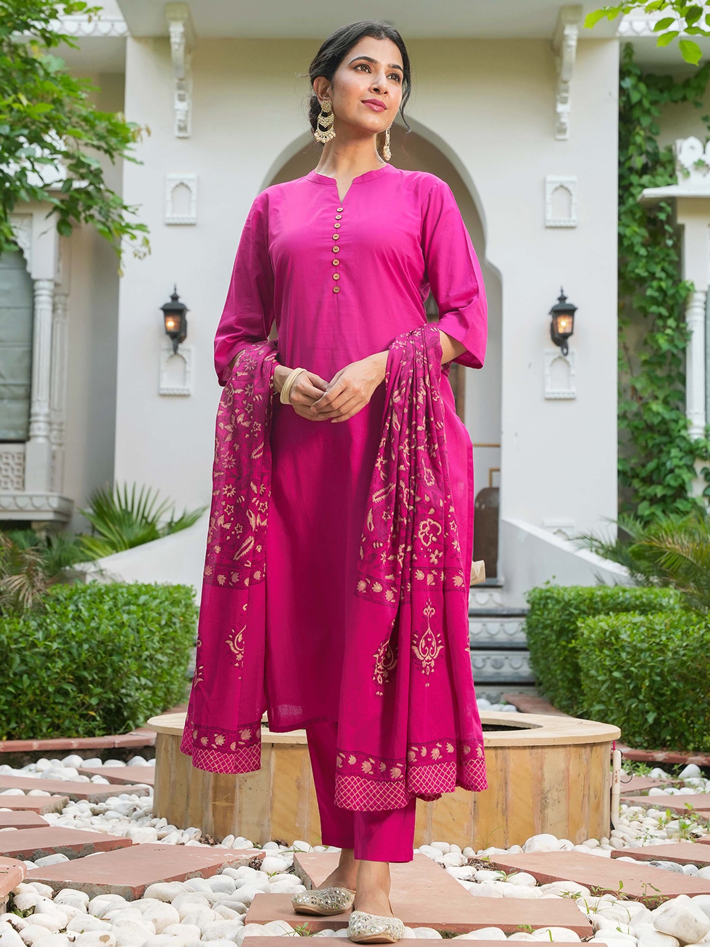 Soft Cotton Solid Straight Fuchsia Kurta
