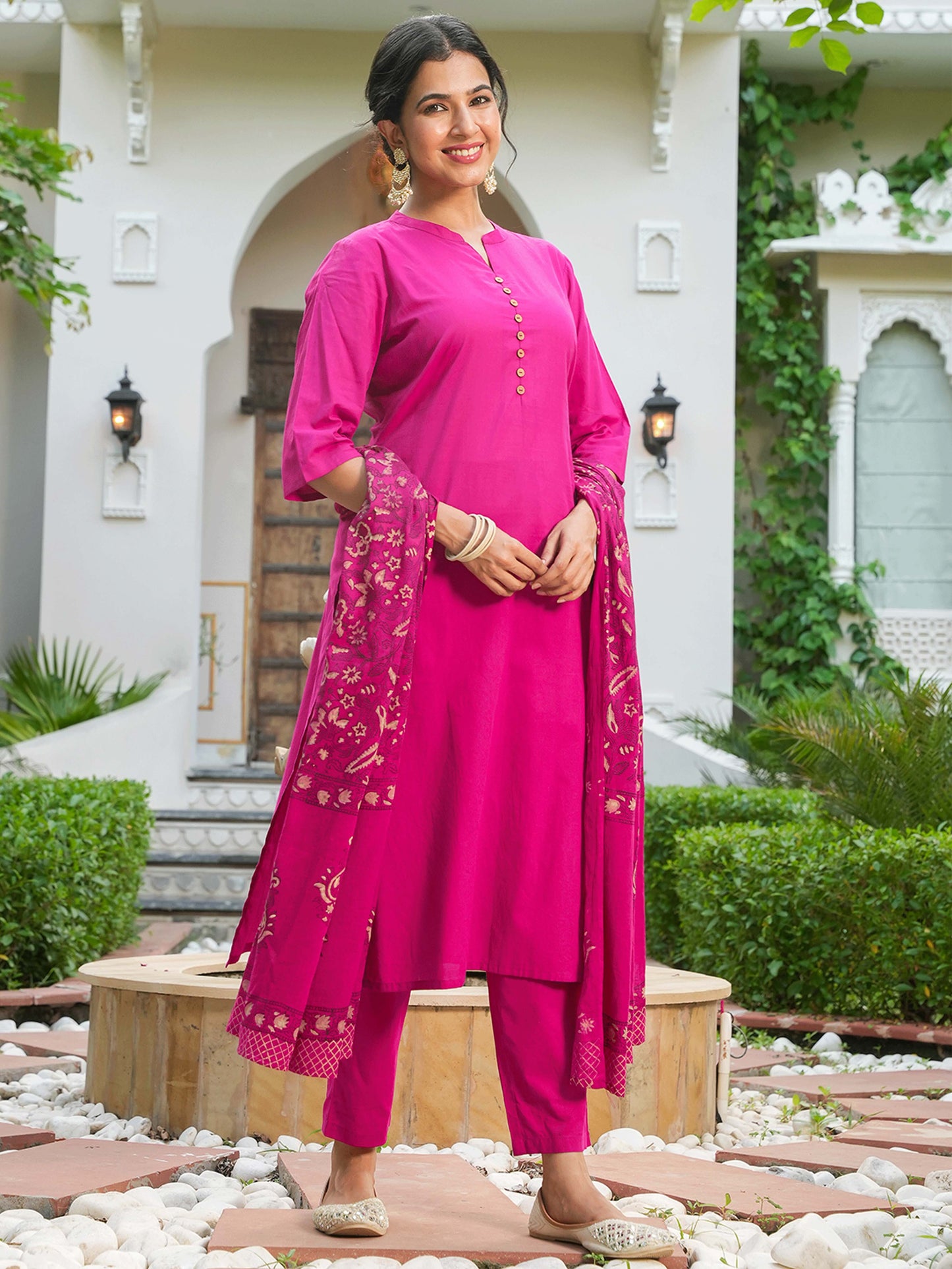 Soft Cotton Solid Straight Fuchsia Kurta