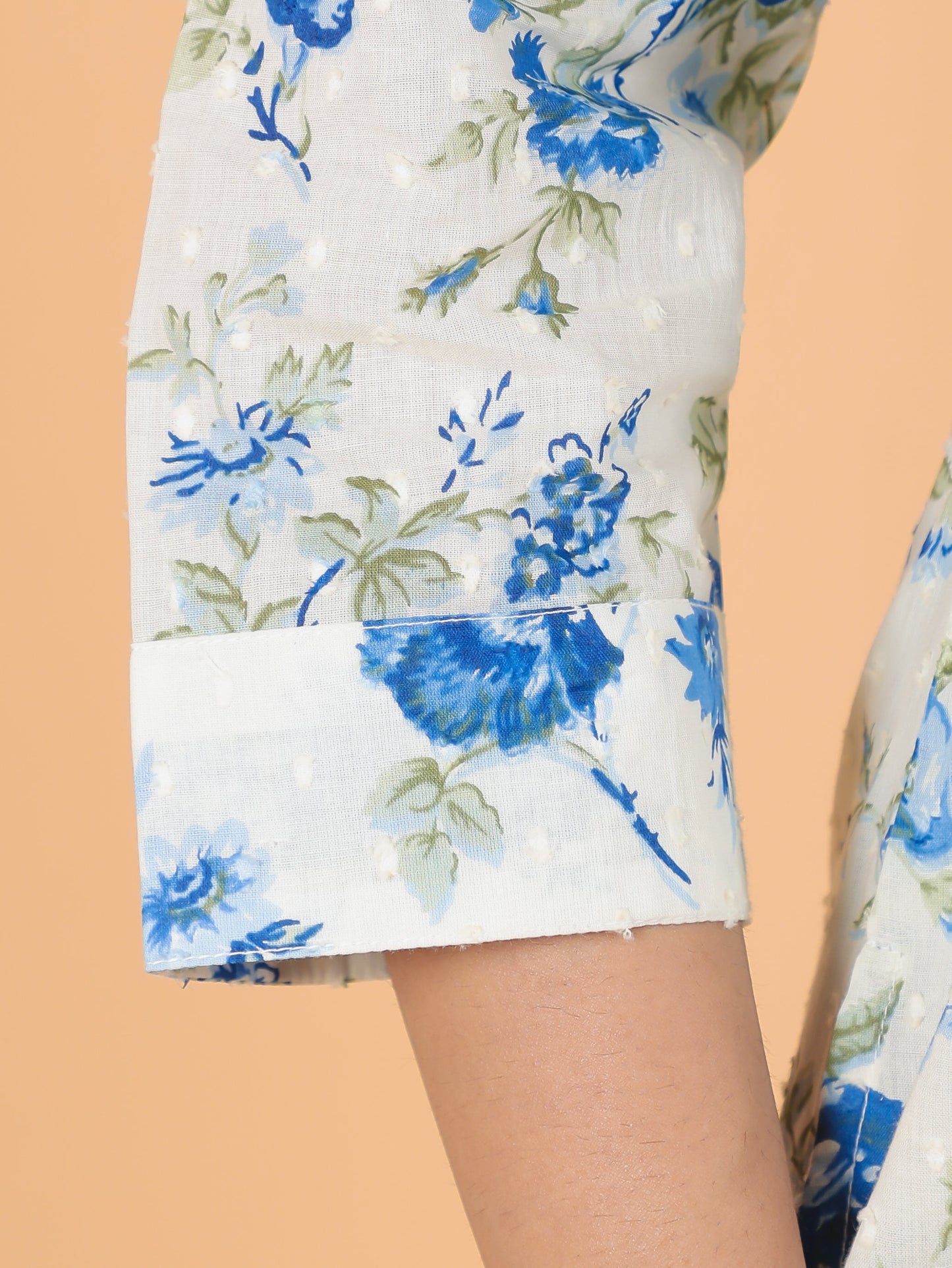 Textured Cotton Floral High Low White Kurta
