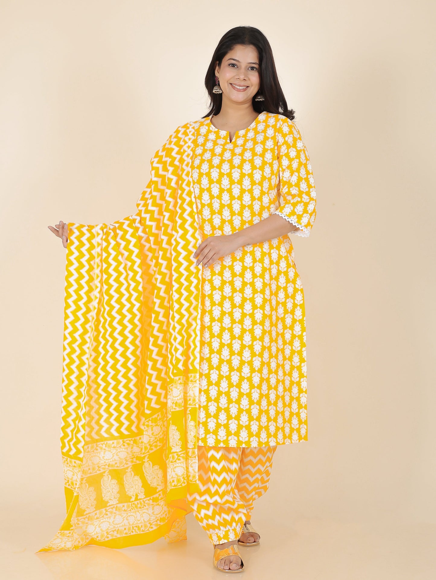 Cotton Voile Chevron Yellow Dupatta