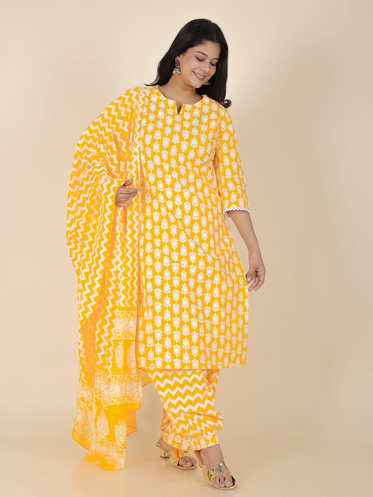 Cotton Voile Chevron Yellow Dupatta