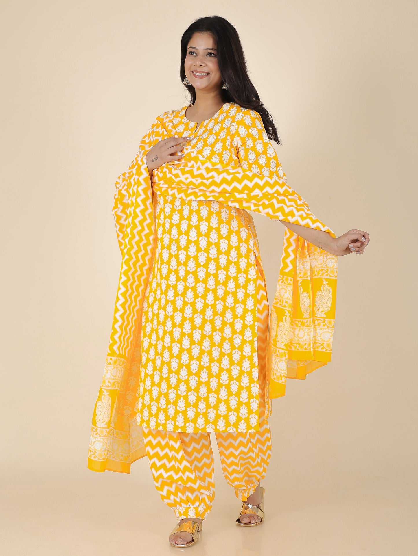 Cotton Voile Chevron Yellow Dupatta