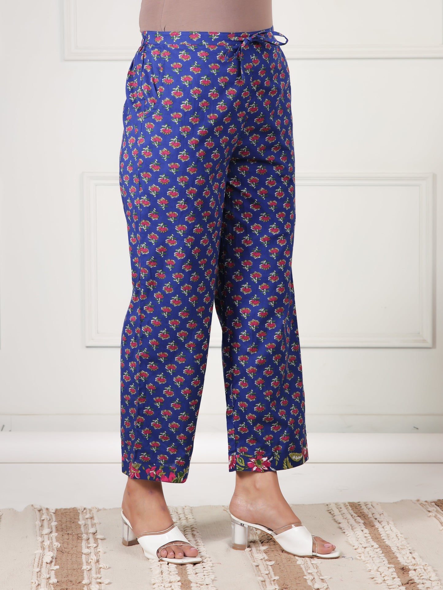 Soft Cotton Floral Straight Blue Kurta
