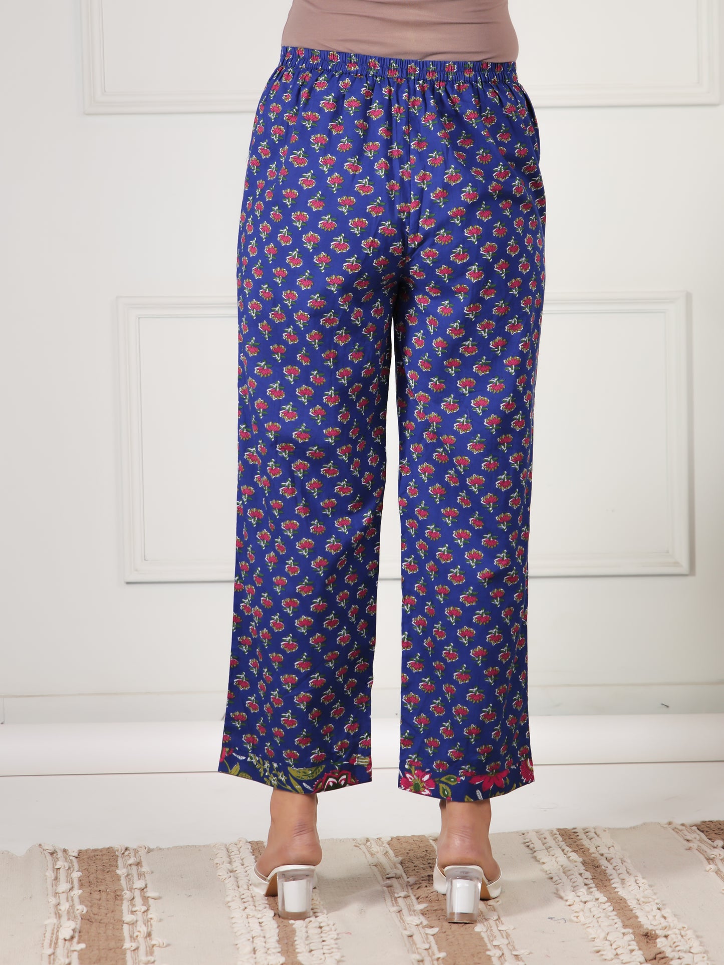 Soft Cotton Floral Straight Blue Kurta