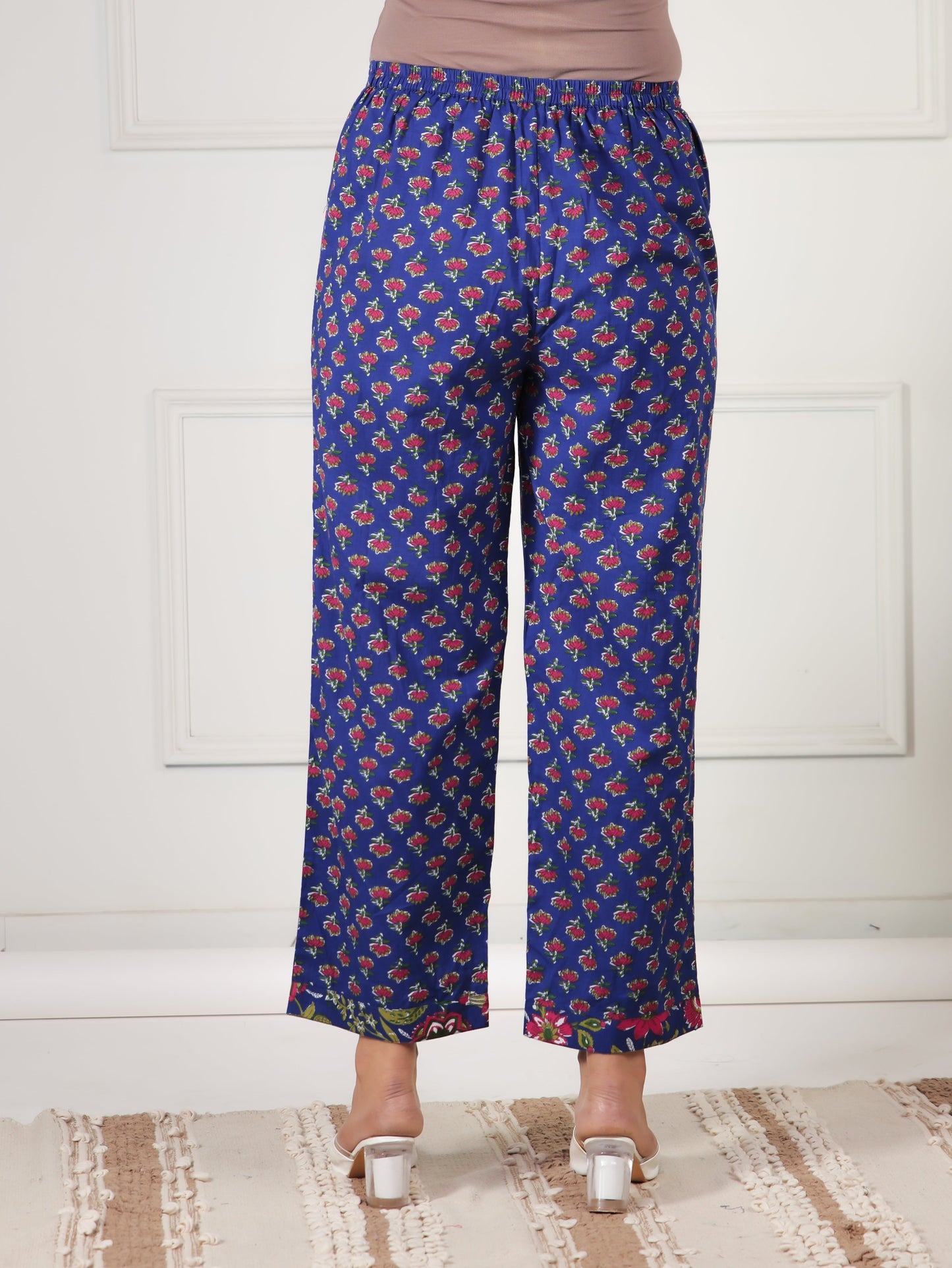Soft Cotton Floral Straight Blue Kurta