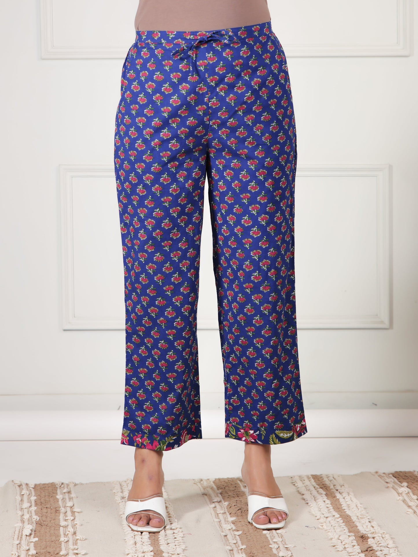 Soft Cotton Floral Straight Blue Kurta