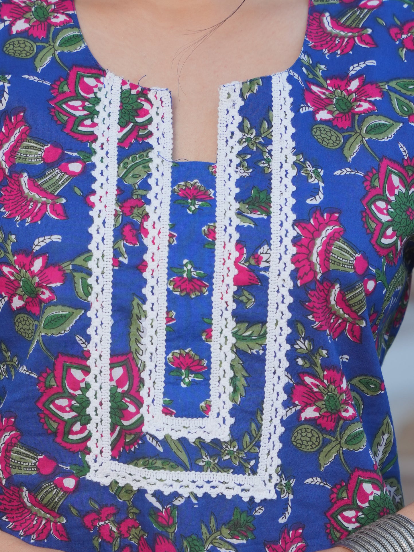 Soft Cotton Floral Straight Blue Kurta