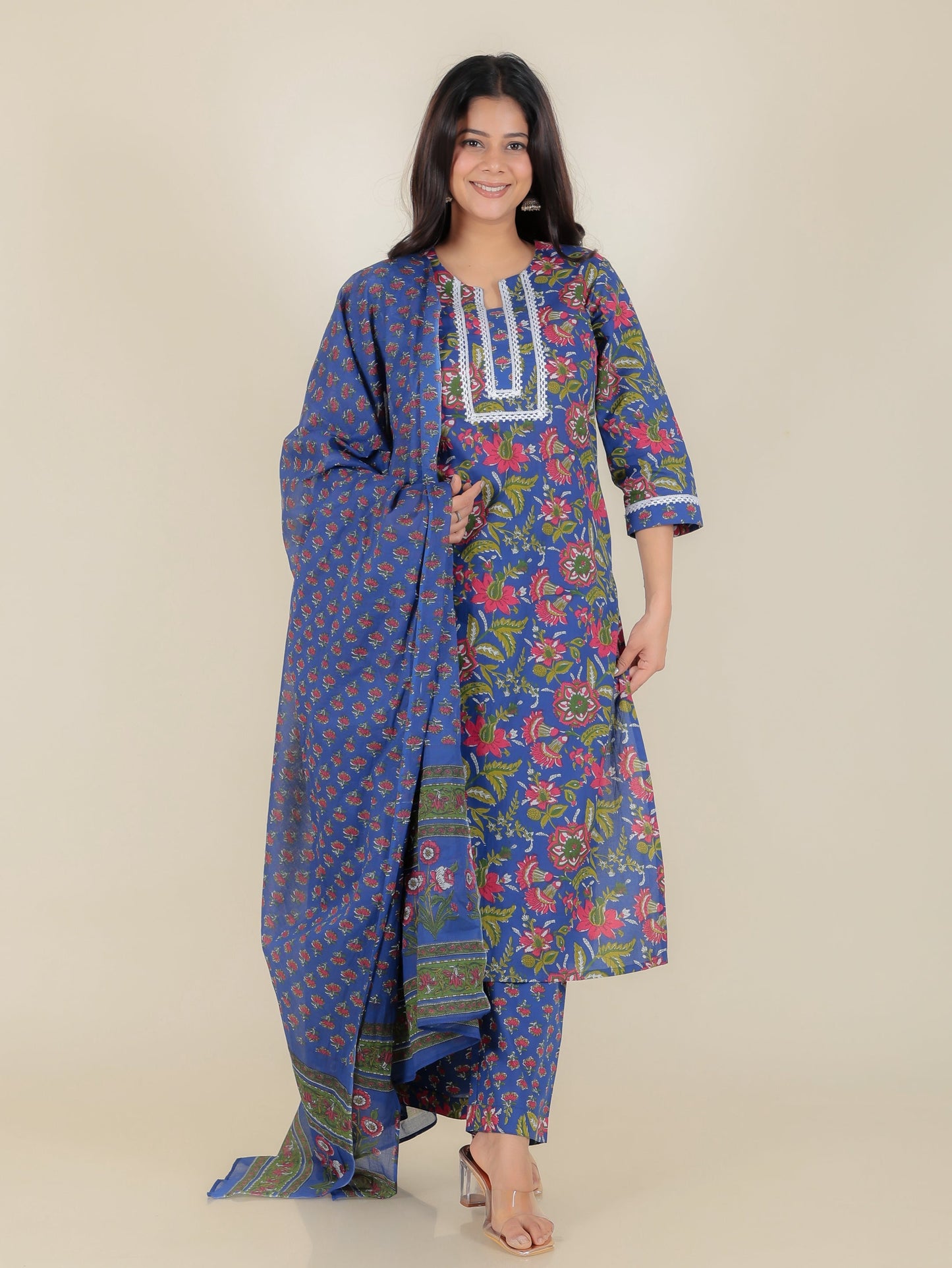 Cotton Voile Butti Blue Dupatta