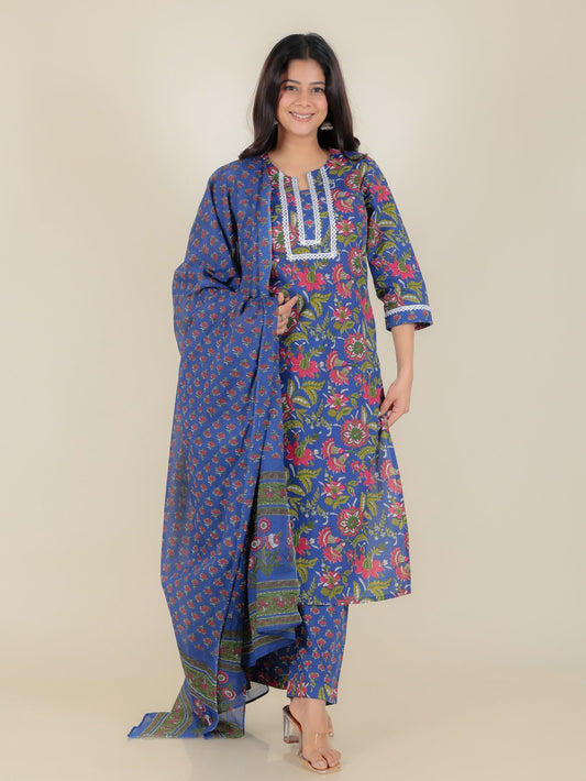 Cotton Voile Butti Blue Dupatta
