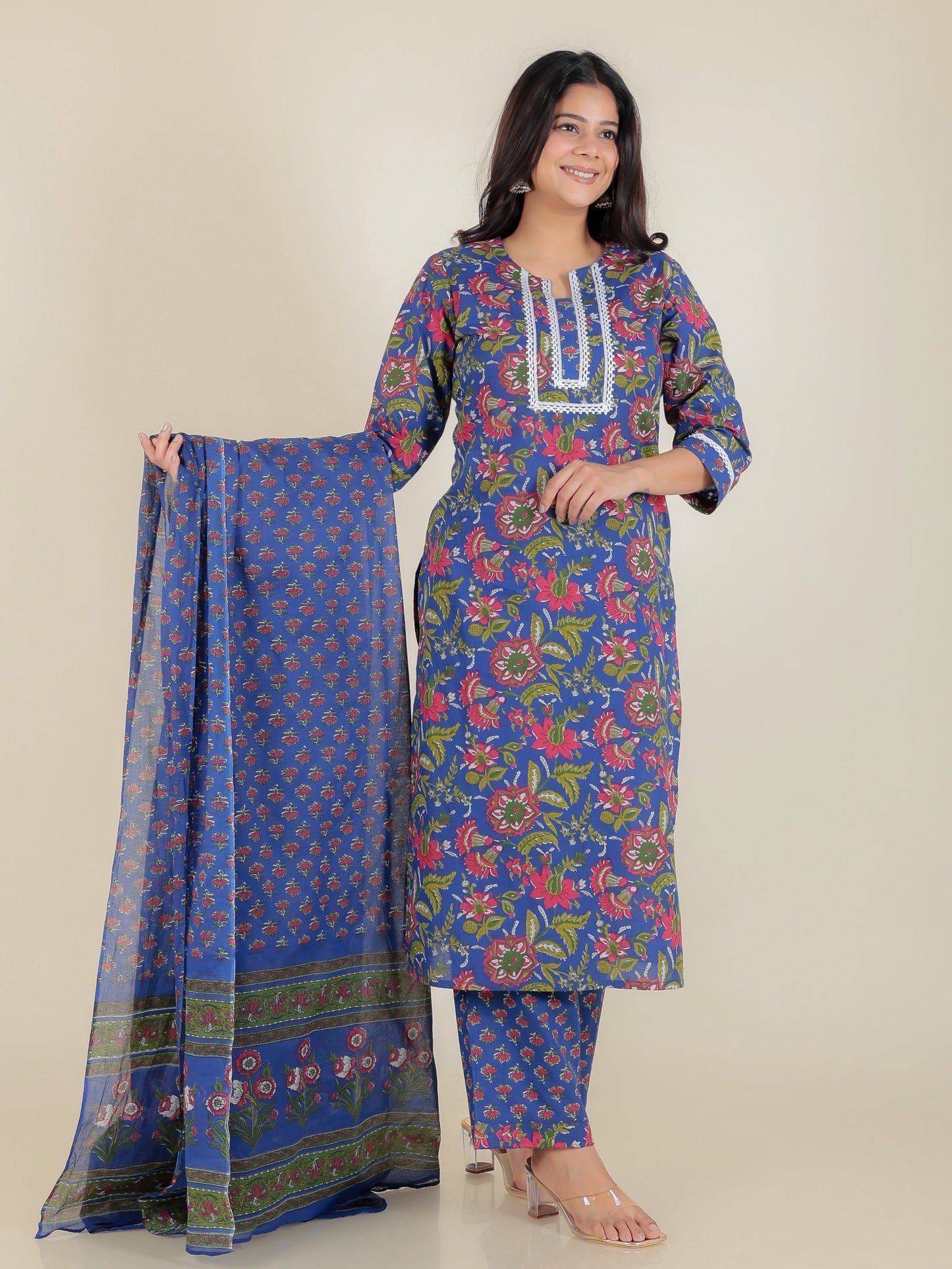 Cotton Voile Butti Blue Dupatta