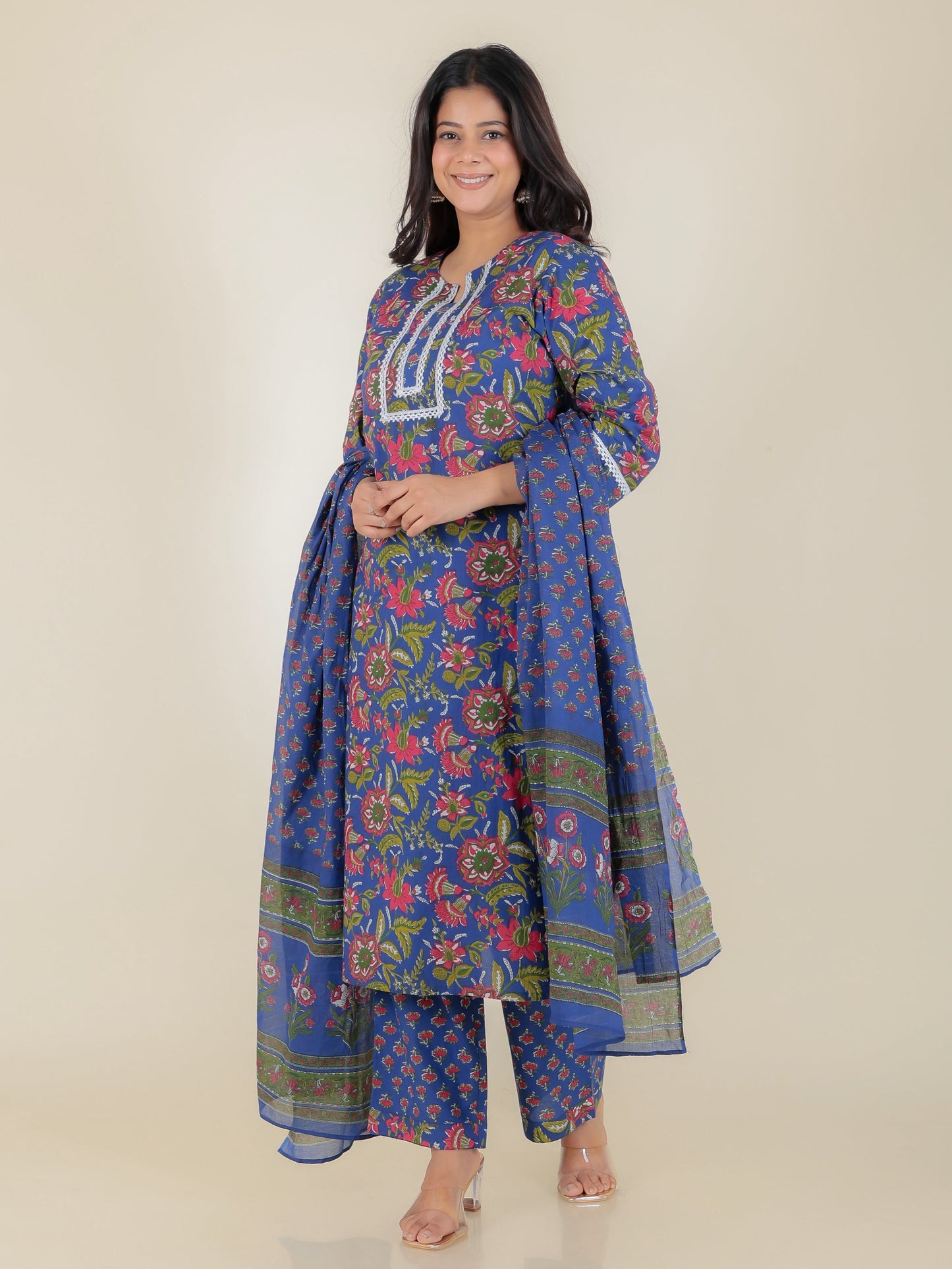 Cotton Voile Butti Blue Dupatta