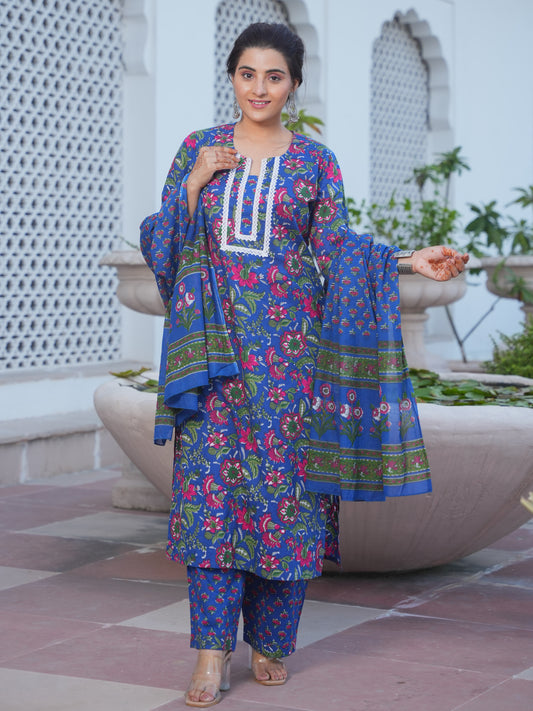 Cotton Voile Butti Blue Dupatta