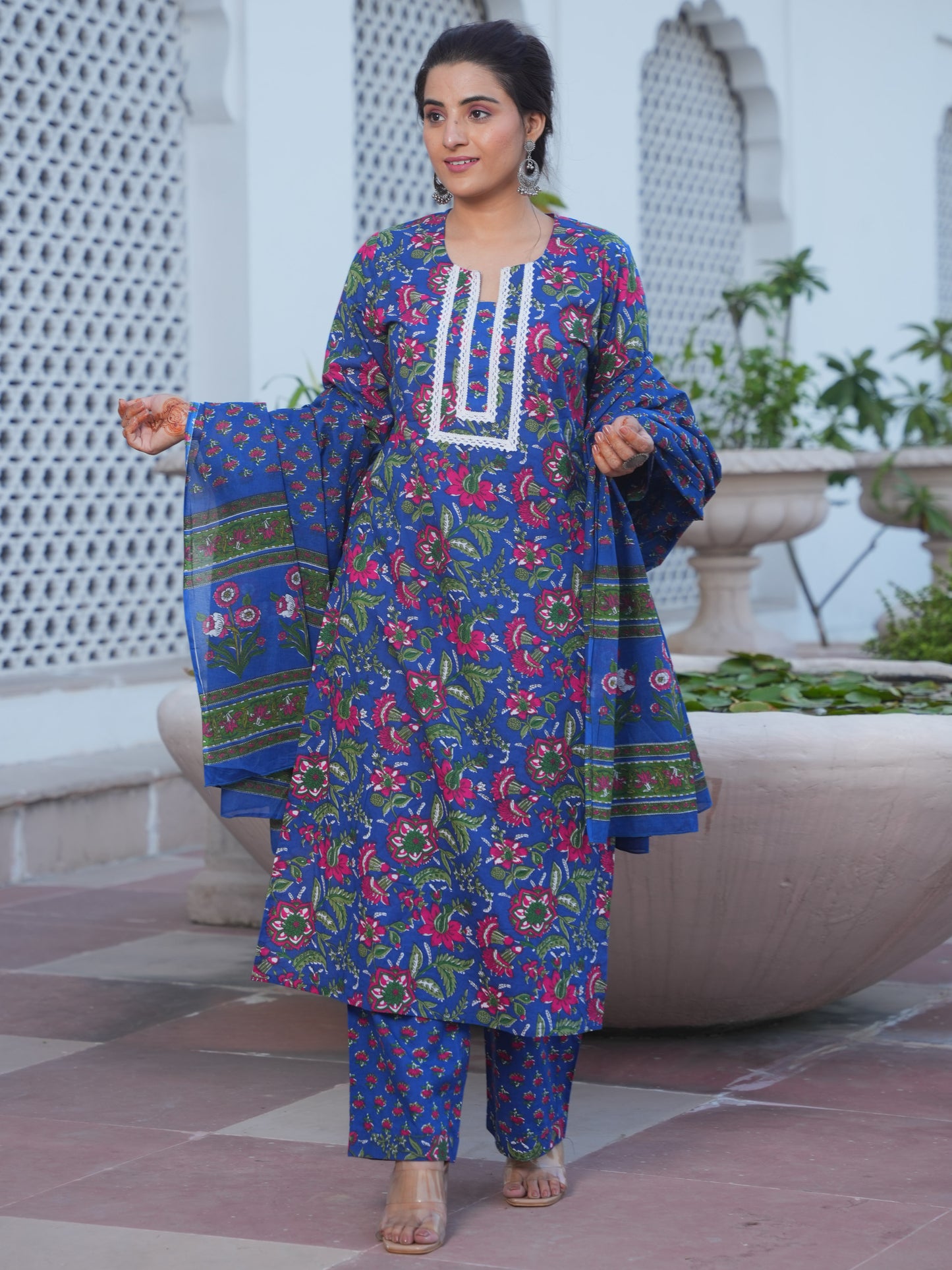 Cotton Voile Butti Blue Dupatta