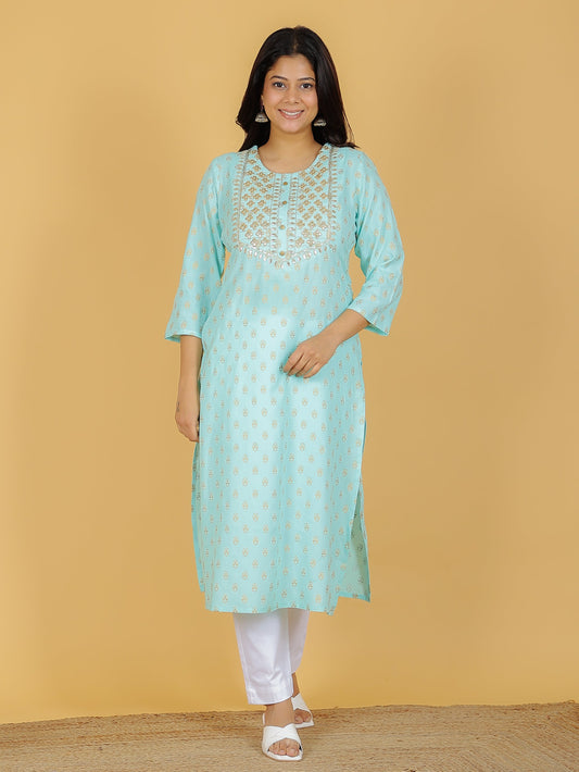 Viscose Butti Straight Green Kurta