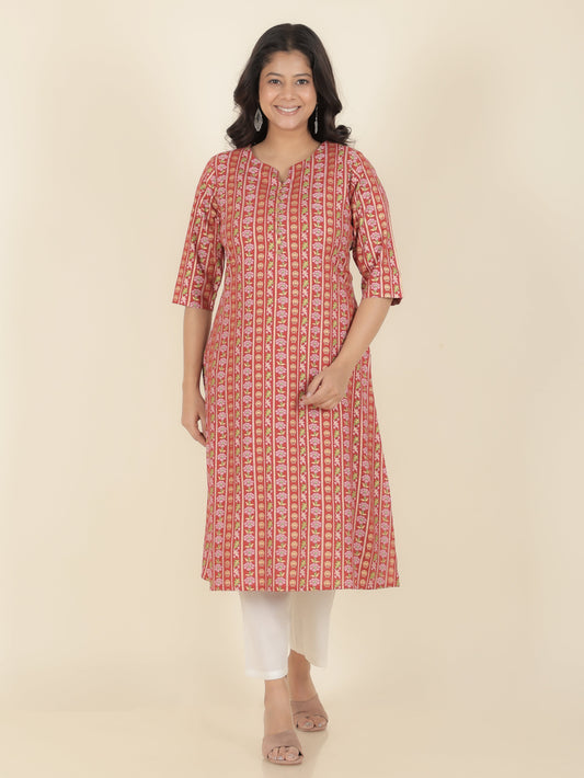 Viscose Floral A-line Red Kurta